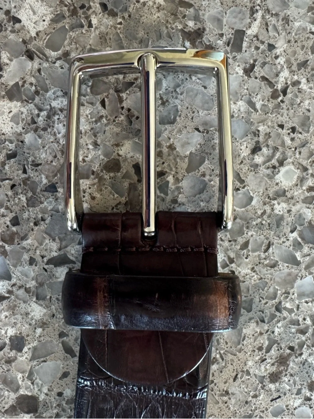 Simonnot-Godard Genuine Crocodile Belt Size 44 Brown Brass Buckle Luxury Italian